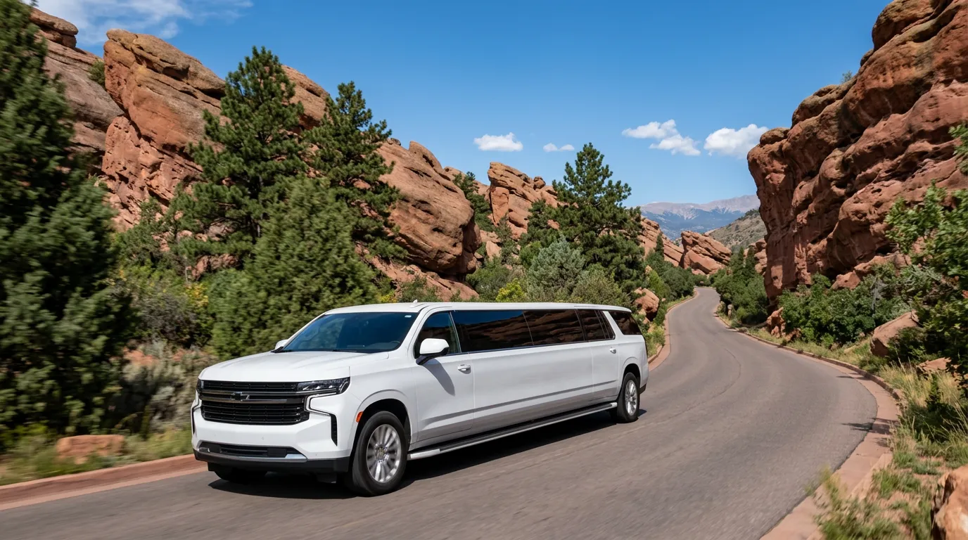 Longmont white Chevy Suburban 20 passenger stretch limo