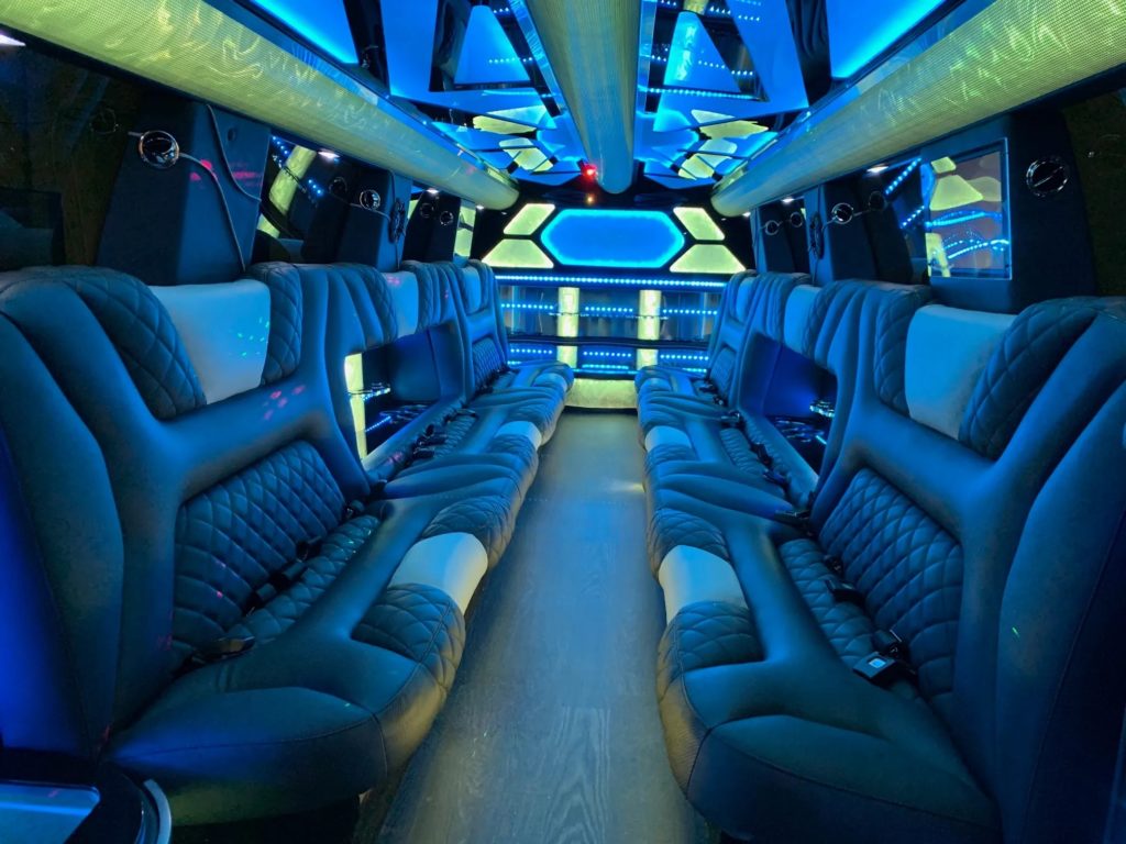 22-passenger Infiniti stretch limo interior