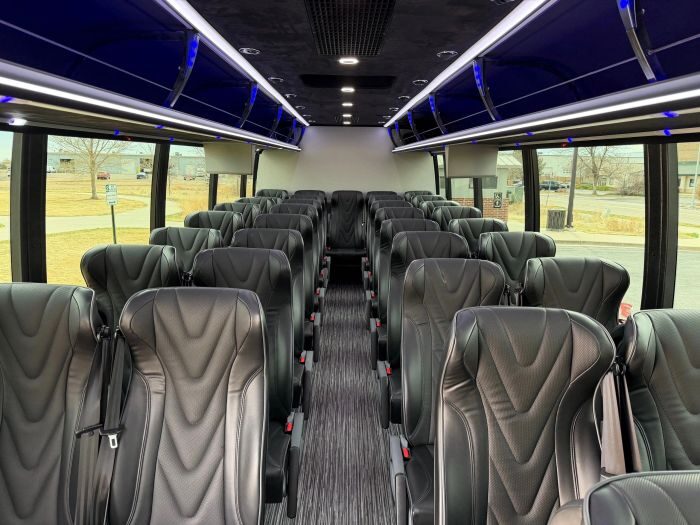Coach bus leather seats – Longmont party bus rental