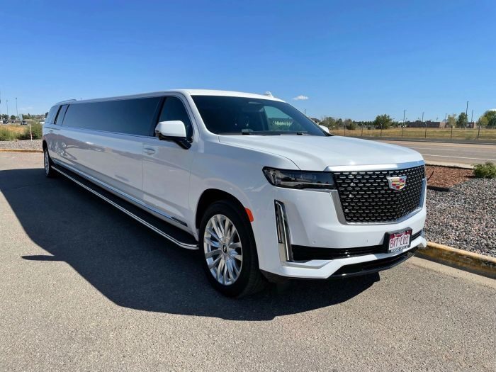 White Escalade stretch limo – Longmont party bus rental